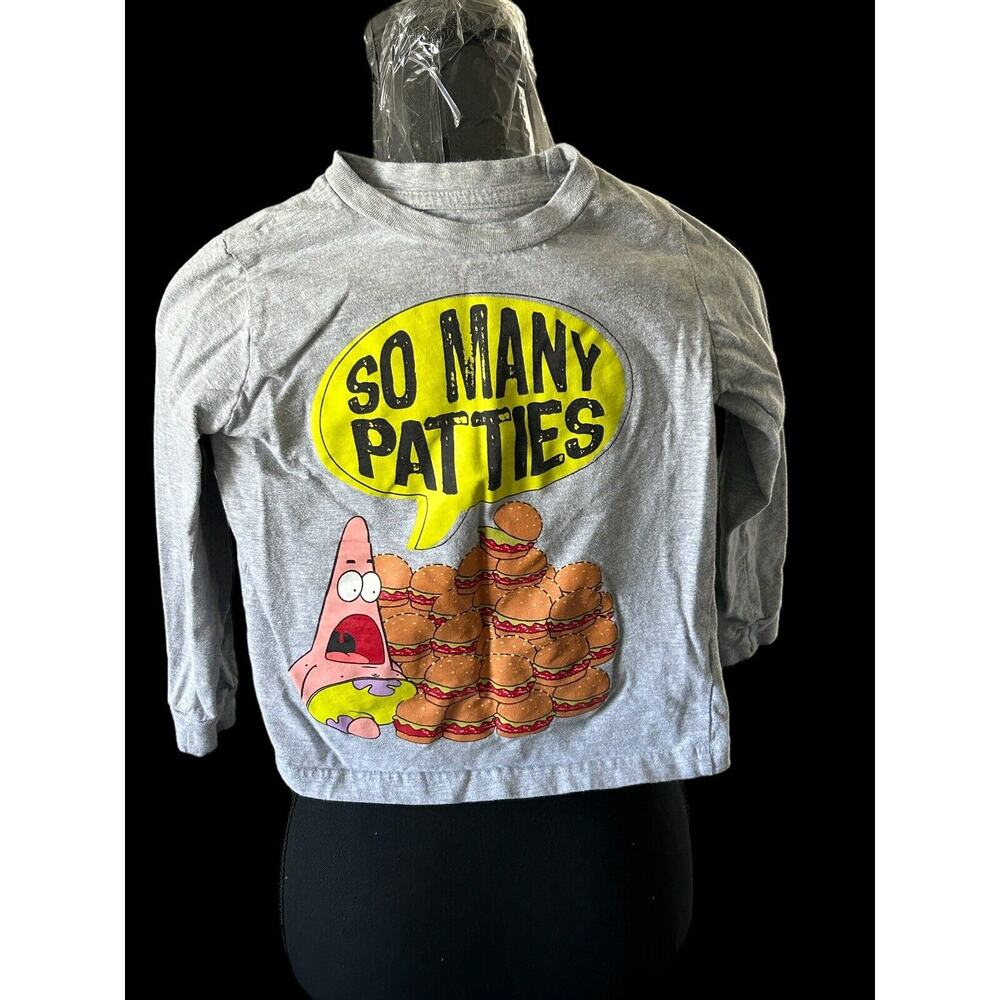 SPONGEBOB PATRICK "So Many Patties" Kids Long Sleeve Gray T-Shirt Boys Size 5